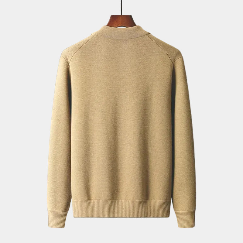 Men's Knit Cardigan – Collar, Flap Pockets