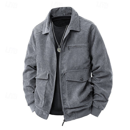 Men's Corduroy Zip Jacket with Collar and Pockets