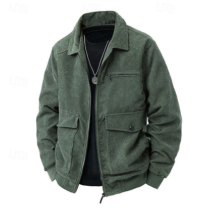 Men's Corduroy Zip Jacket with Collar and Pockets