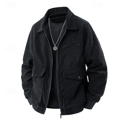 Men's Corduroy Zip Jacket with Collar and Pockets