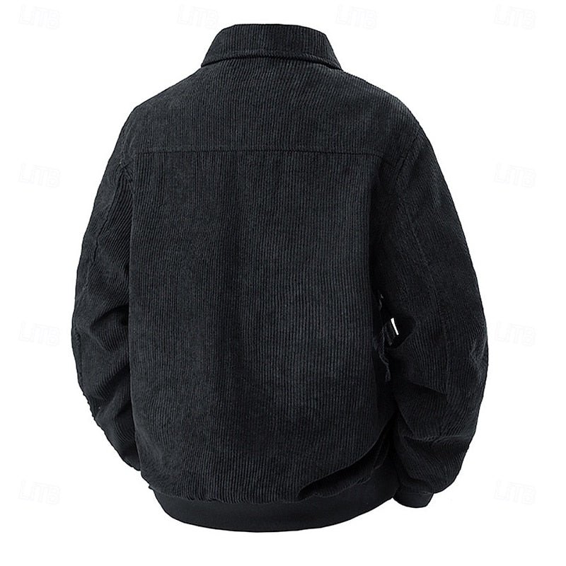 Men's Corduroy Zip Jacket with Collar and Pockets