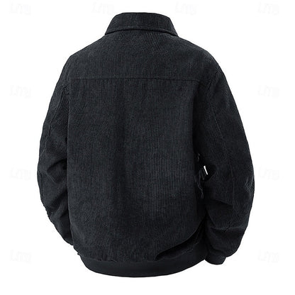 Men's Corduroy Zip Jacket with Collar and Pockets