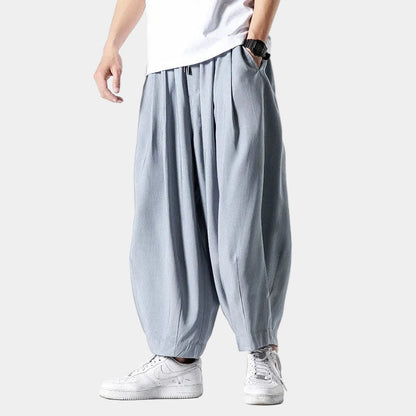 Men's Pleated Wide-Leg Pants with Drawstring Waist