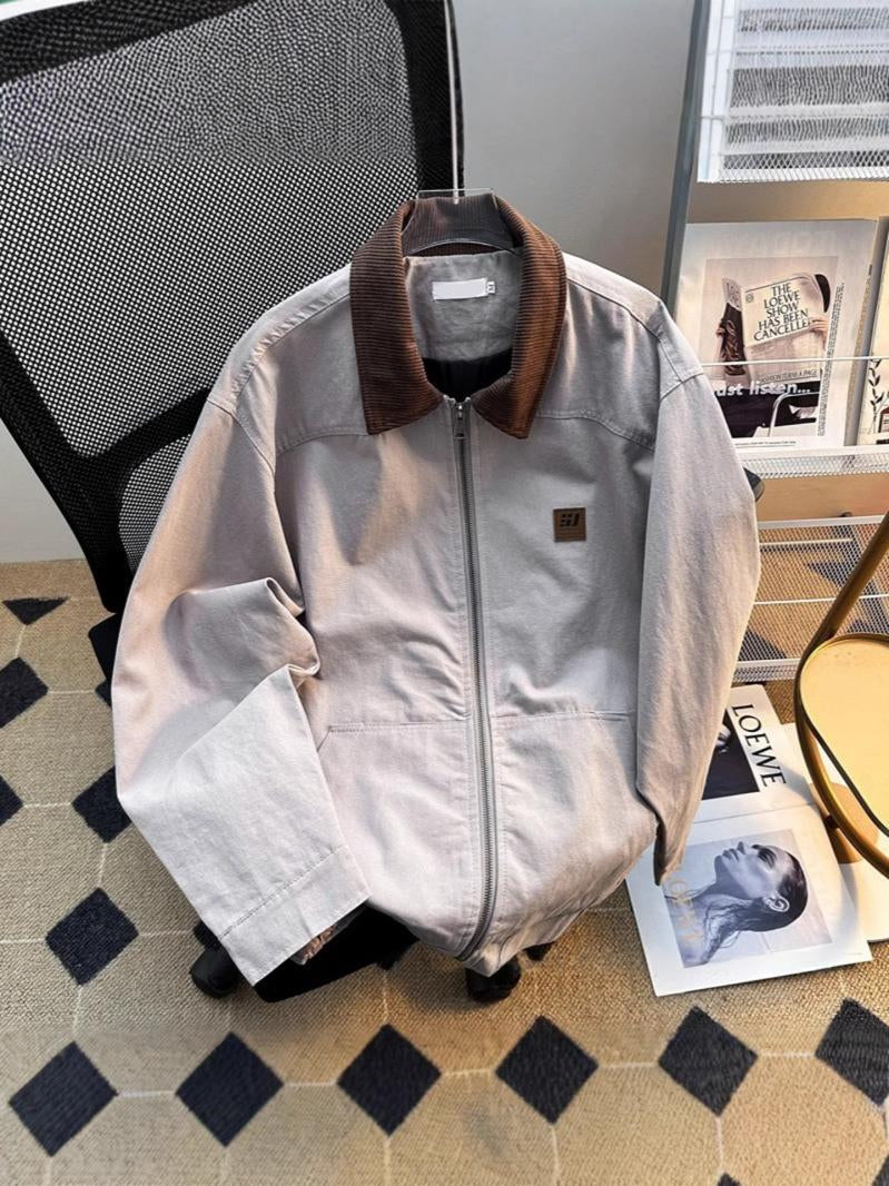 Men's Zip-Front Jacket with Corduroy Collar