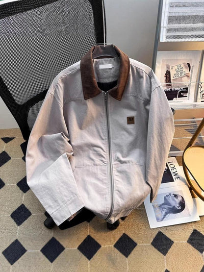 Men's Zip-Front Jacket with Corduroy Collar
