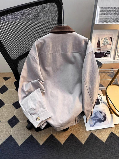 Men's Zip-Front Jacket with Corduroy Collar
