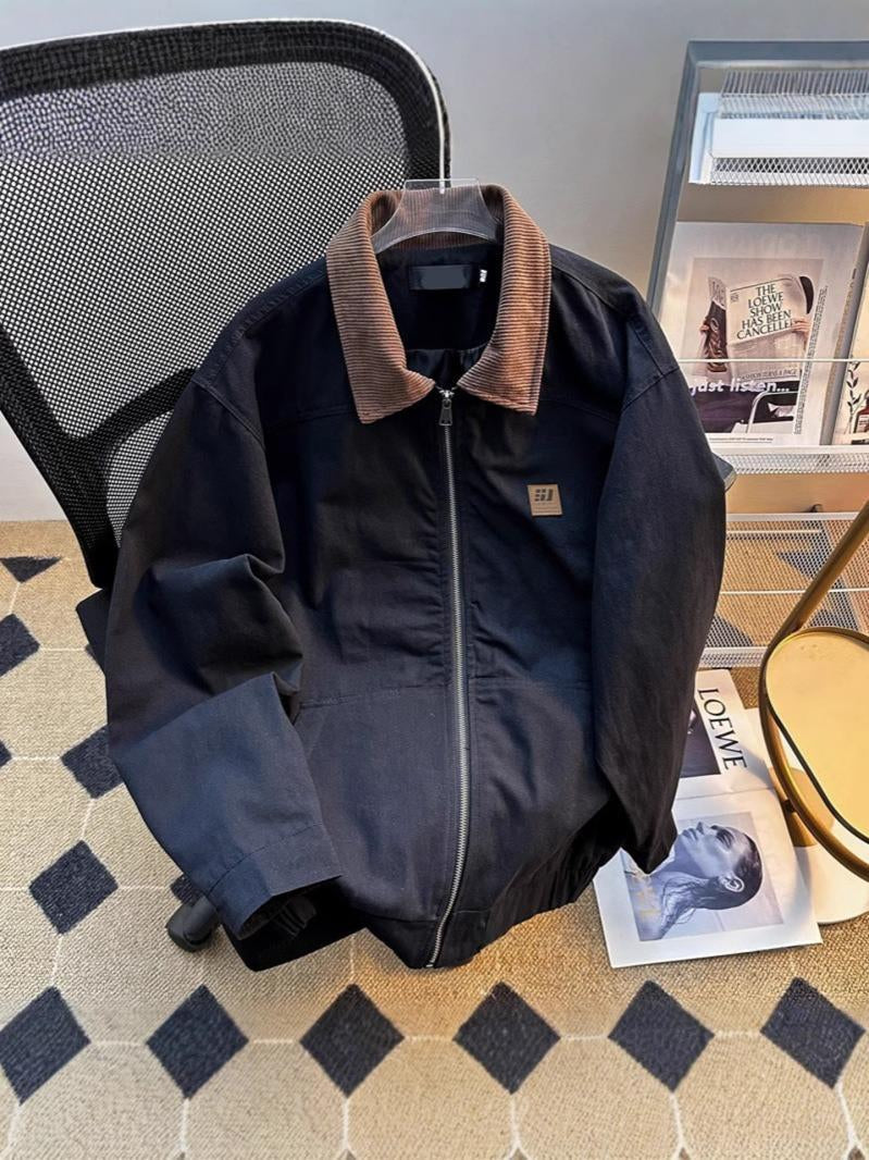 Men's Zip-Front Jacket with Corduroy Collar