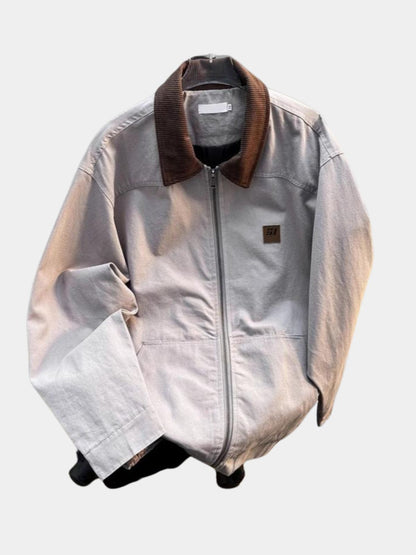Men's Zip-Front Jacket with Corduroy Collar