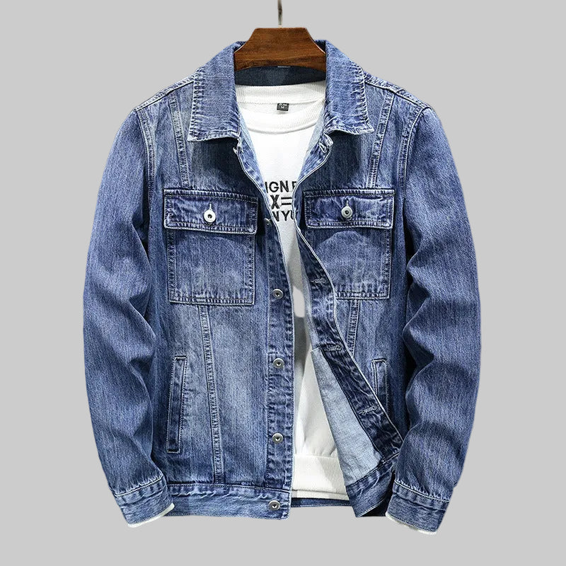 Men's Denim Jacket with Chest Pockets and Button Closure