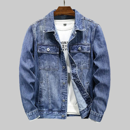 Men's Denim Jacket with Chest Pockets and Button Closure