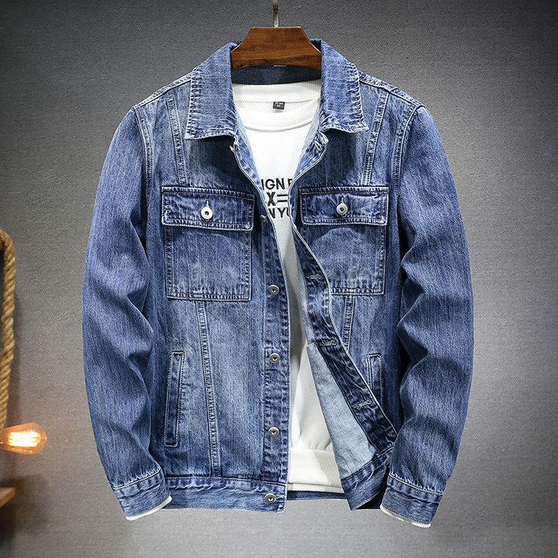 Men's Denim Jacket with Chest Pockets and Button Closure