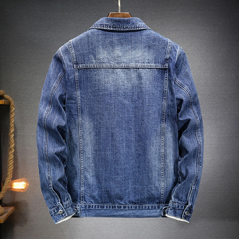 Men's Denim Jacket with Chest Pockets and Button Closure