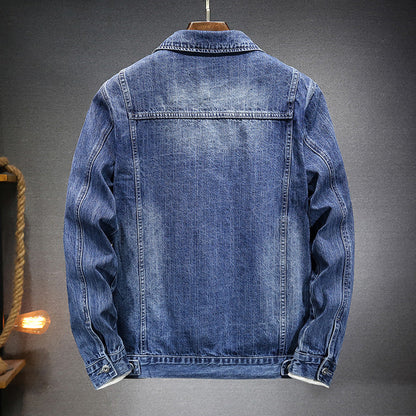Men's Denim Jacket with Chest Pockets and Button Closure