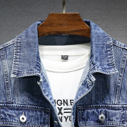 Men's Denim Jacket with Chest Pockets and Button Closure