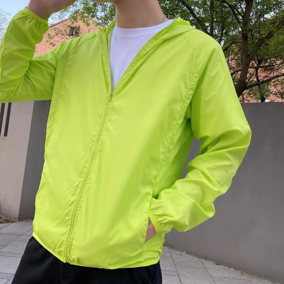 Men's Hooded Zip-Up Jacket with Side Pockets