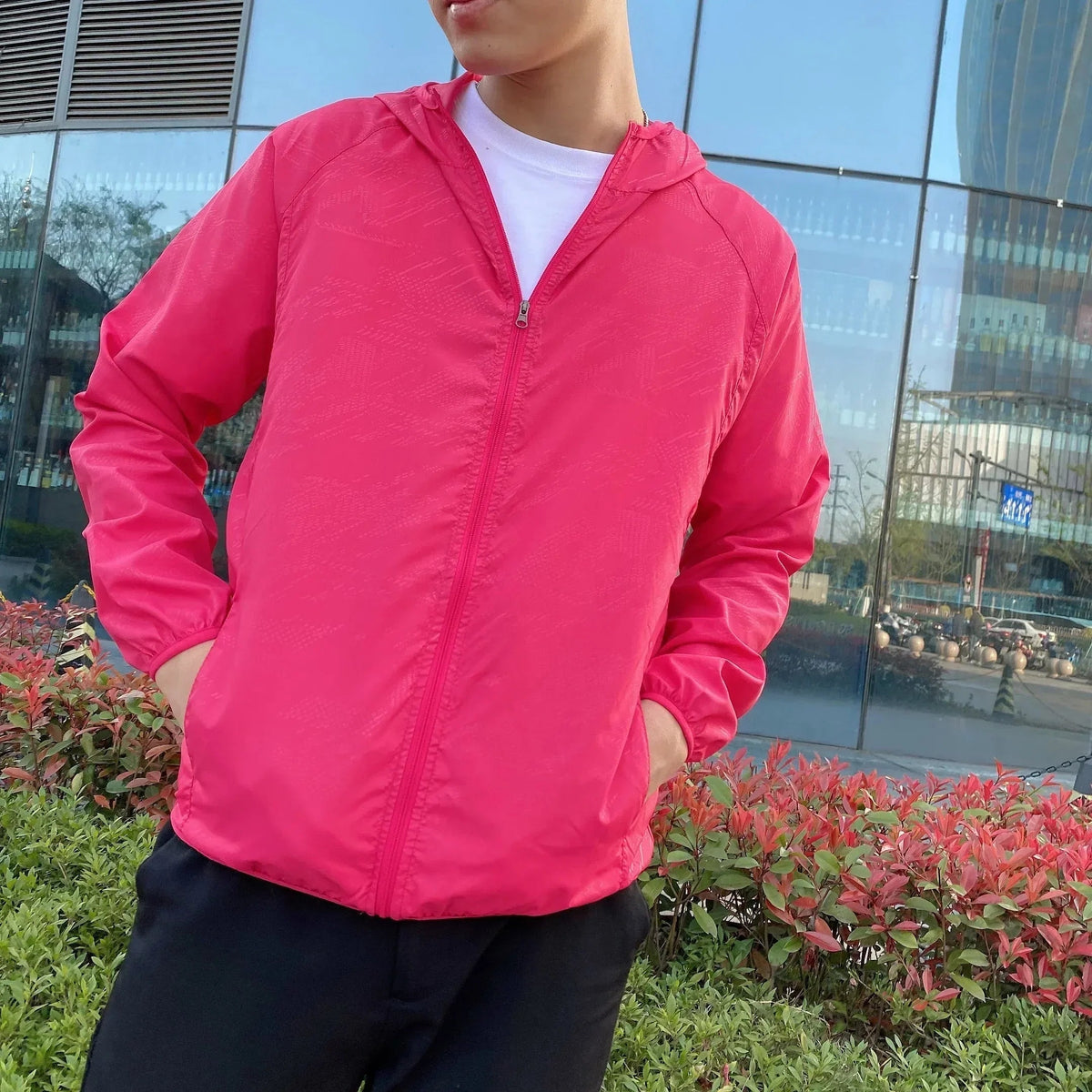 Men's Hooded Zip-Up Jacket with Side Pockets
