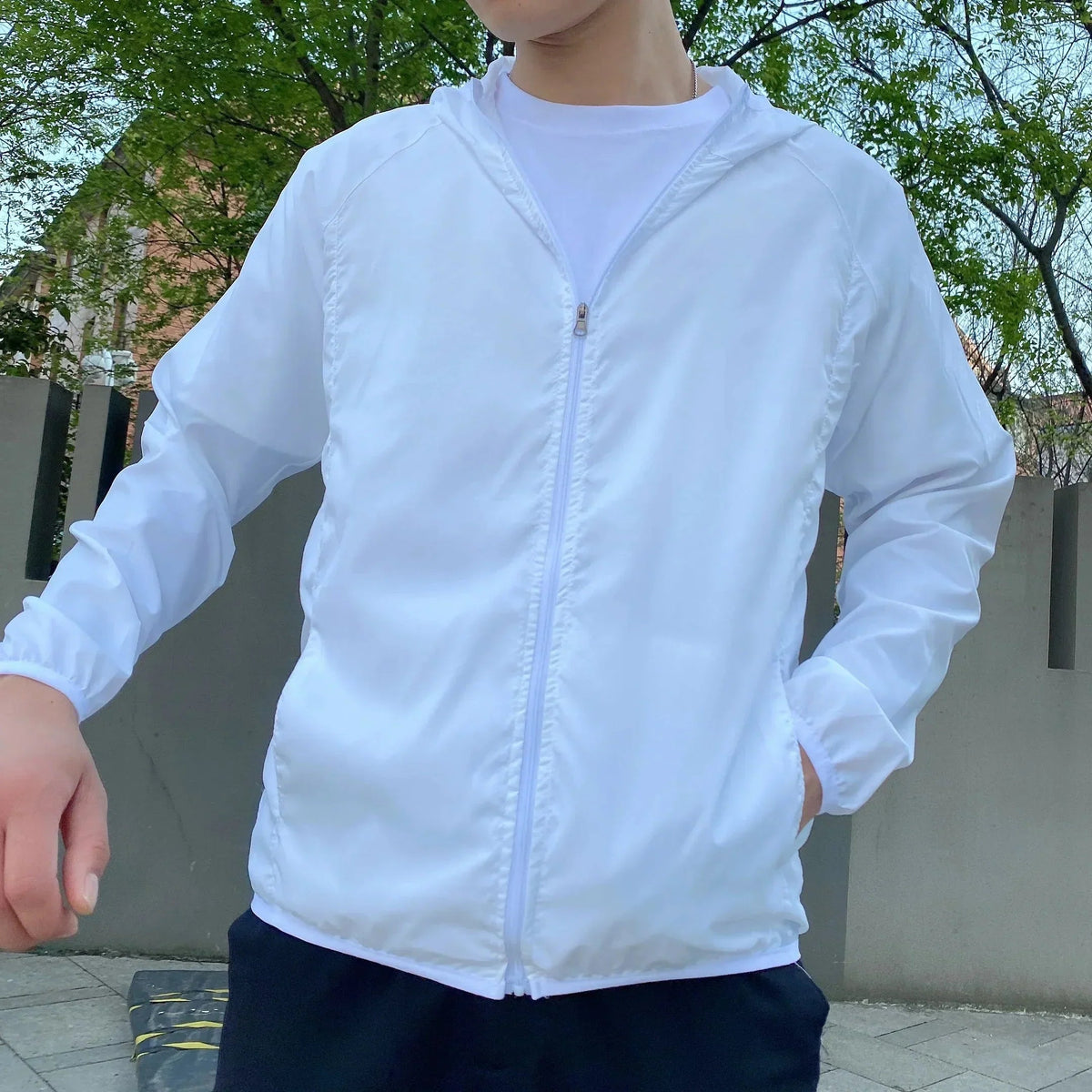 Men's Hooded Zip-Up Jacket with Side Pockets
