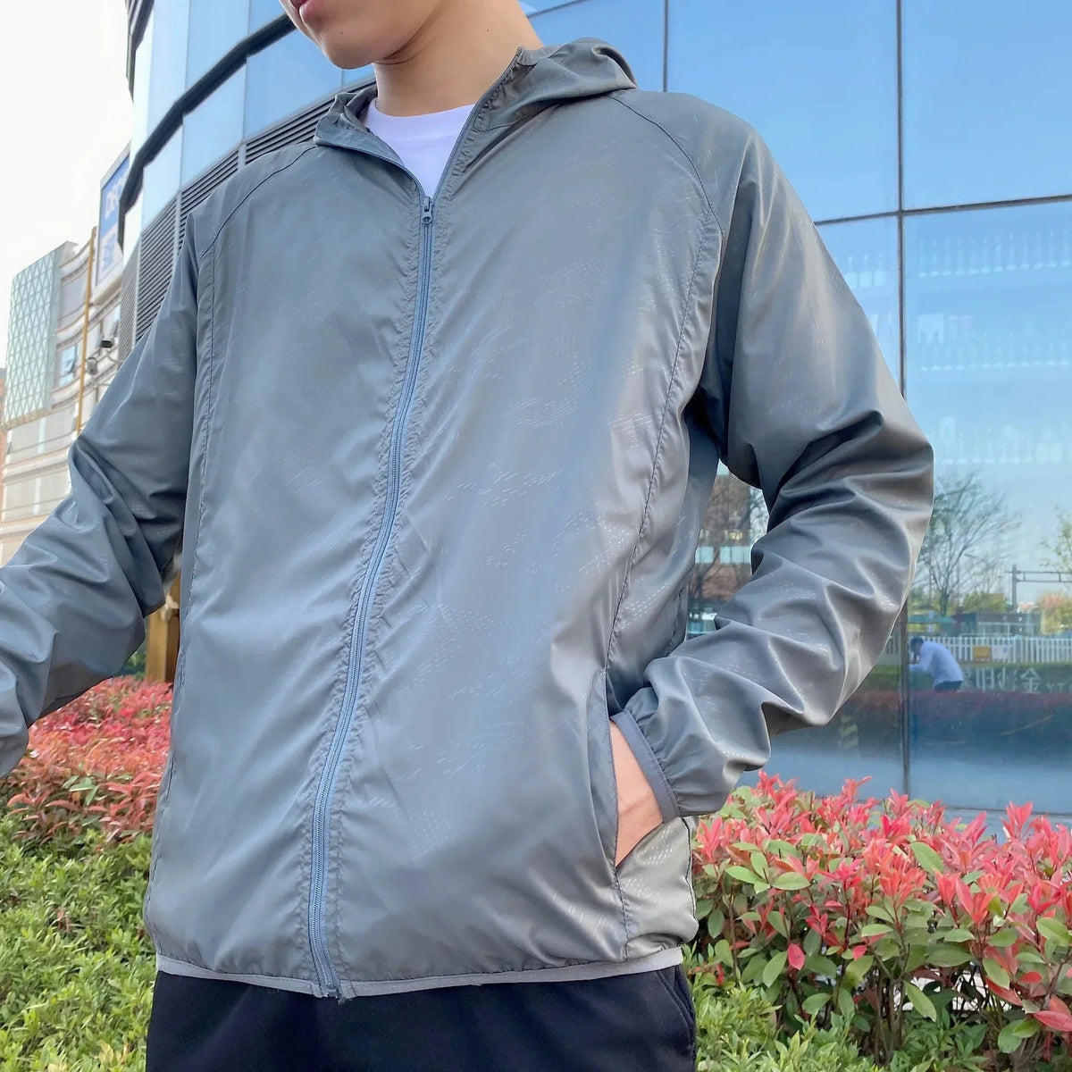 Men's Hooded Zip-Up Jacket with Side Pockets