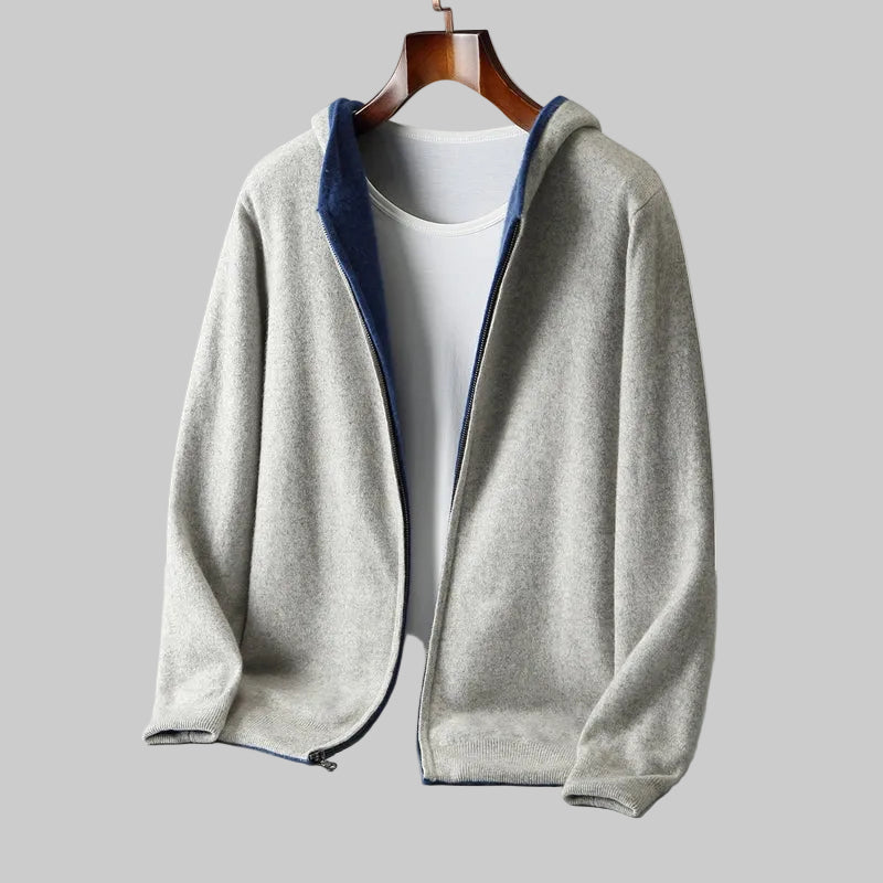 Men's Zip-Up Knit Hooded Sweater Cardigan