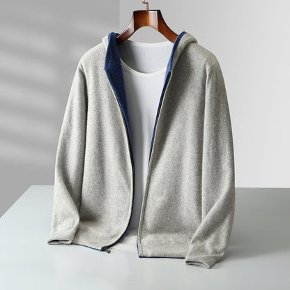 Men's Zip-Up Knit Hooded Sweater Cardigan