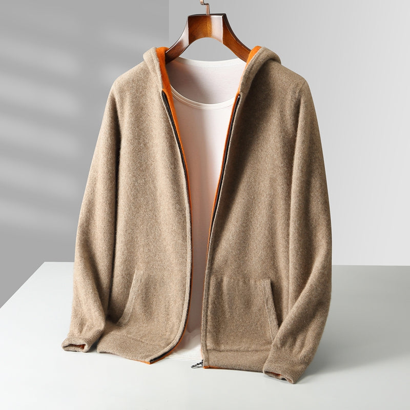 Men's Zip-Up Knit Hooded Sweater Cardigan
