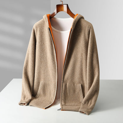 Men's Zip-Up Knit Hooded Sweater Cardigan