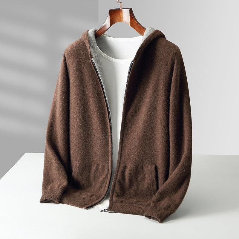 Men's Zip-Up Knit Hooded Sweater Cardigan