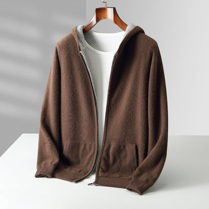Men's Zip-Up Knit Hooded Sweater Cardigan