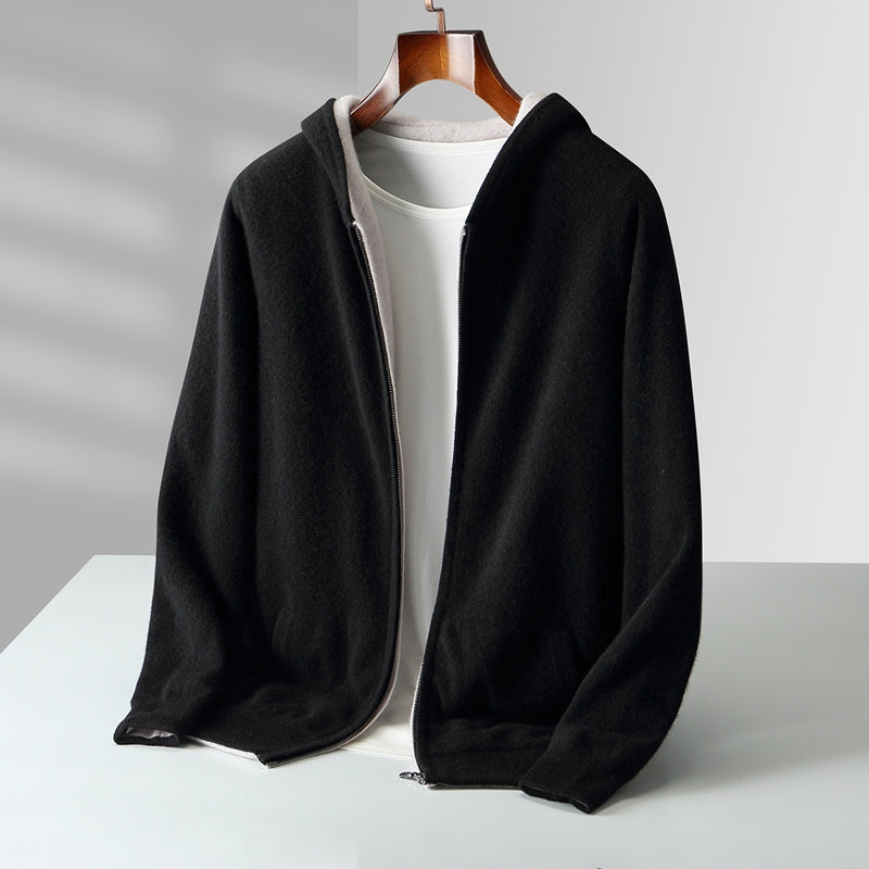 Men's Zip-Up Knit Hooded Sweater Cardigan