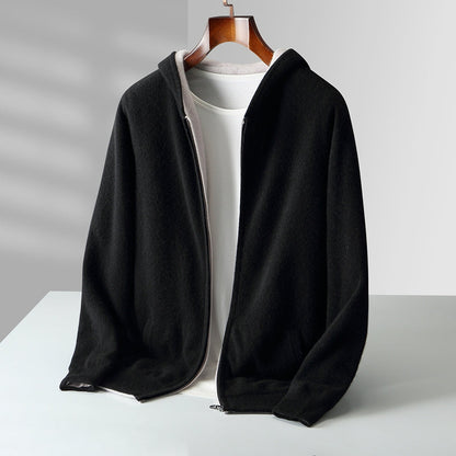 Men's Zip-Up Knit Hooded Sweater Cardigan