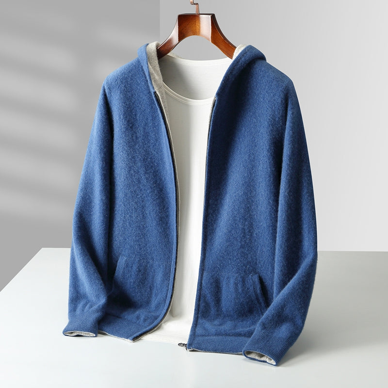 Men's Zip-Up Knit Hooded Sweater Cardigan