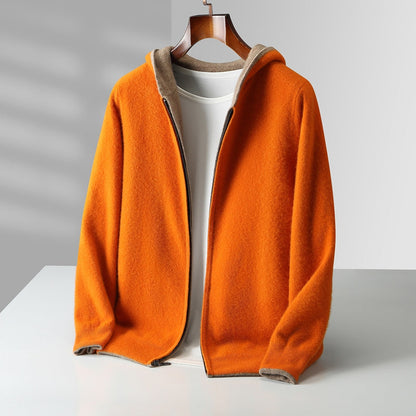Men's Zip-Up Knit Hooded Sweater Cardigan