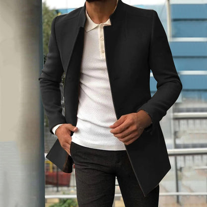 Men's Wool Coat – Stand Collar, Slim Fit
