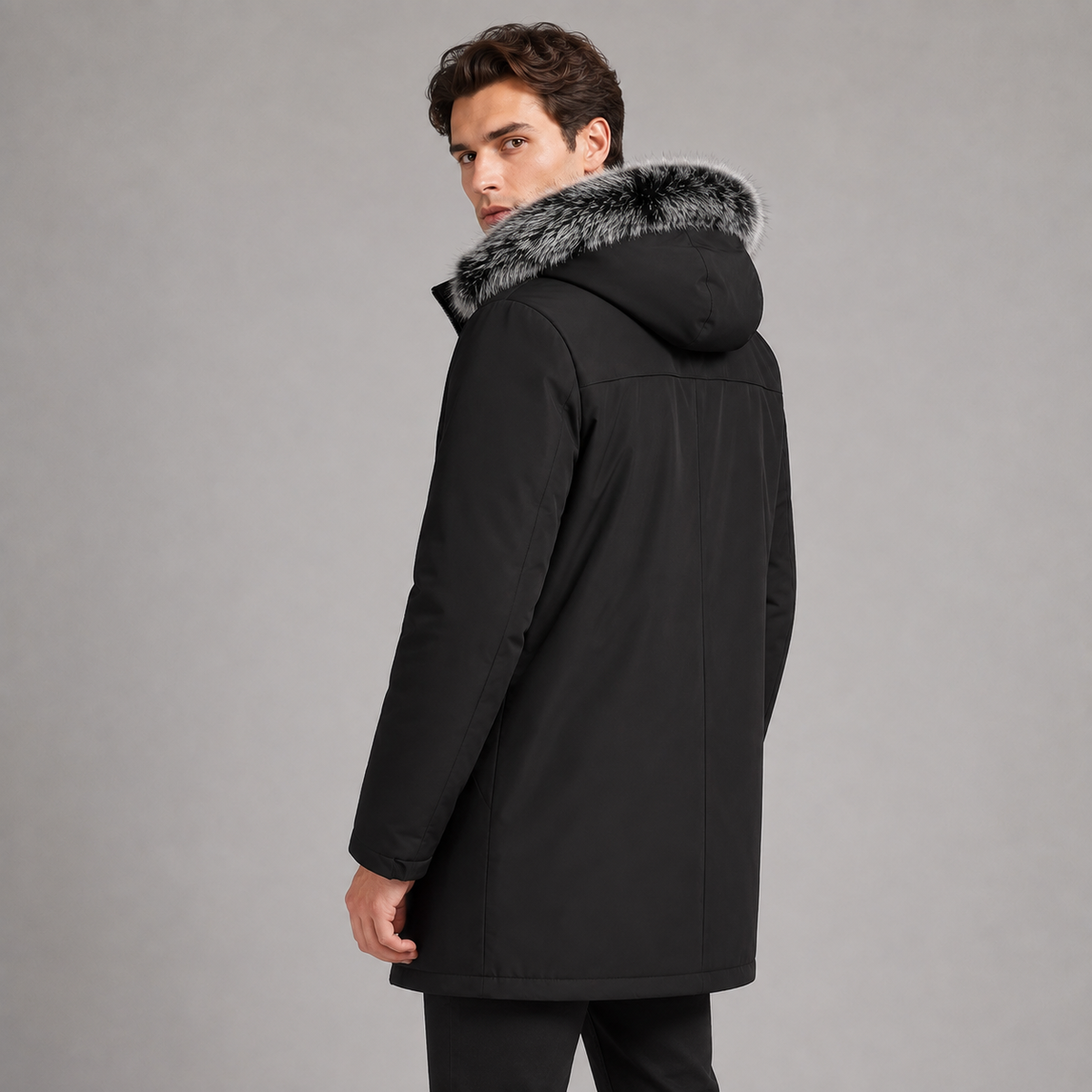 Men's Winter Parka – Faux Fur Collar Hood, Fleece-Lined