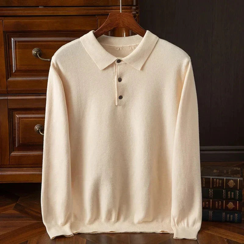 Men's Long-Sleeve Knit Polo Sweater