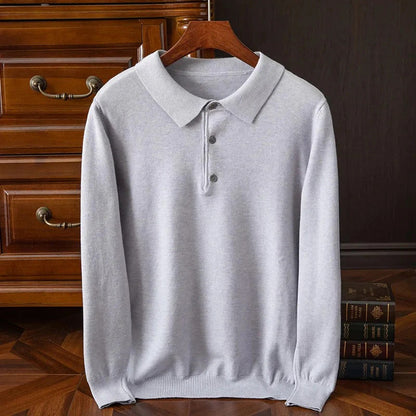 Men's Long-Sleeve Knit Polo Sweater