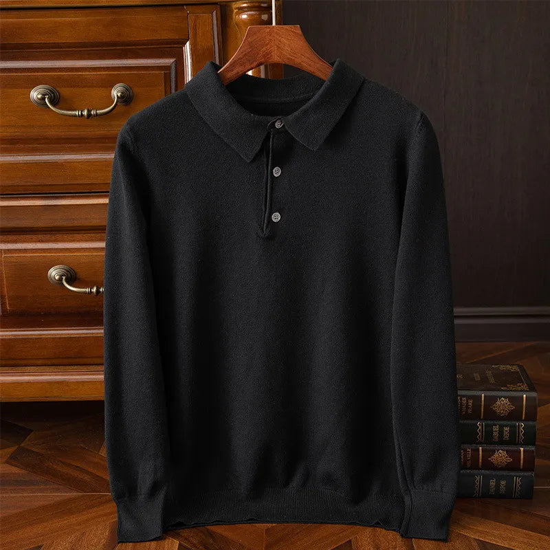 Men's Long-Sleeve Knit Polo Sweater