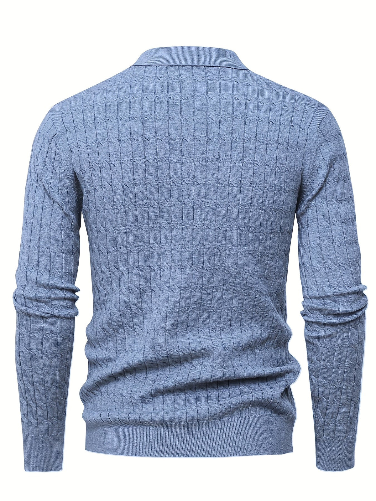 Men's Polo Sweater with Textured Cable Knit and Long Sleeves