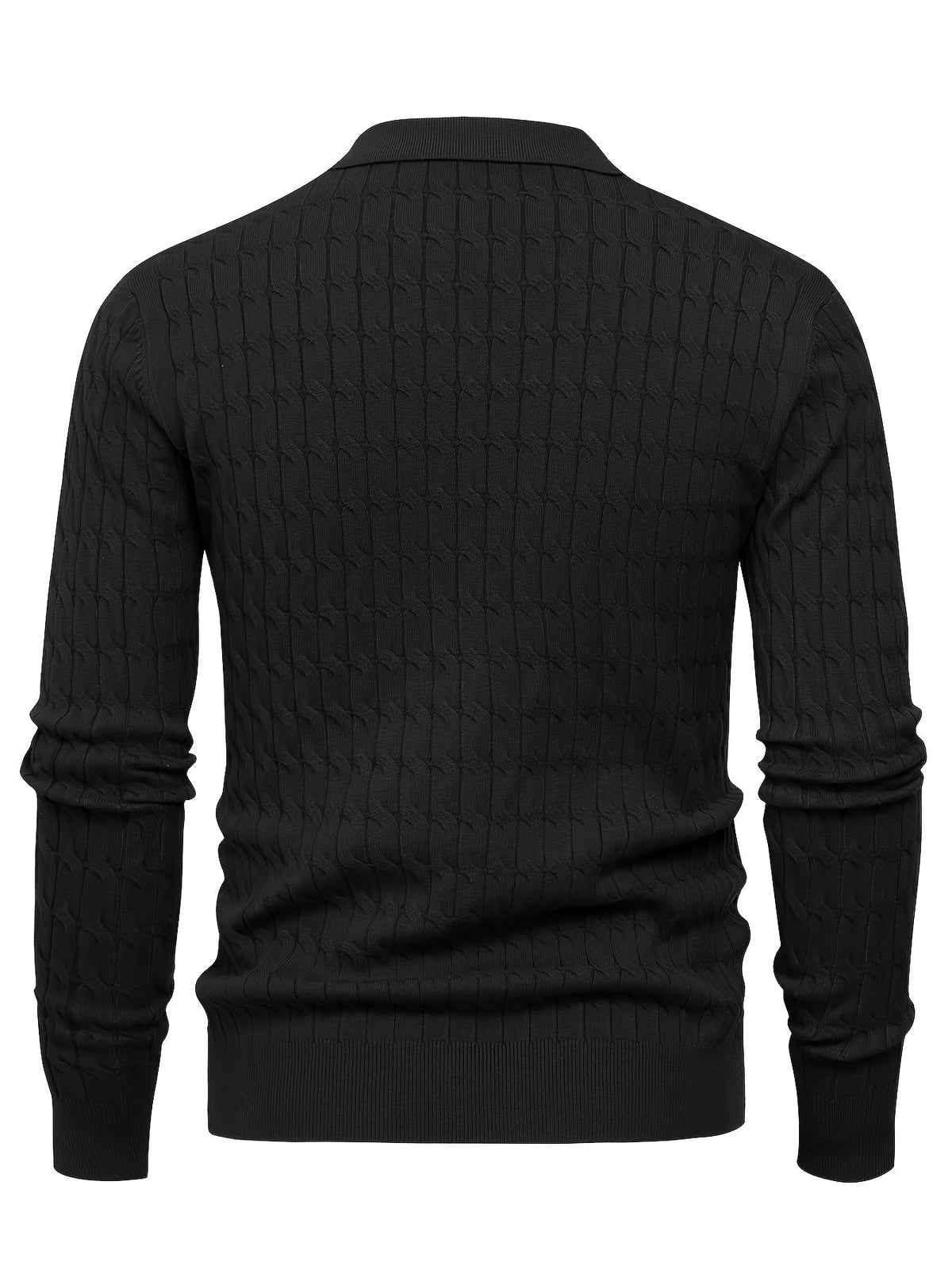 Men's Polo Sweater with Textured Cable Knit and Long Sleeves