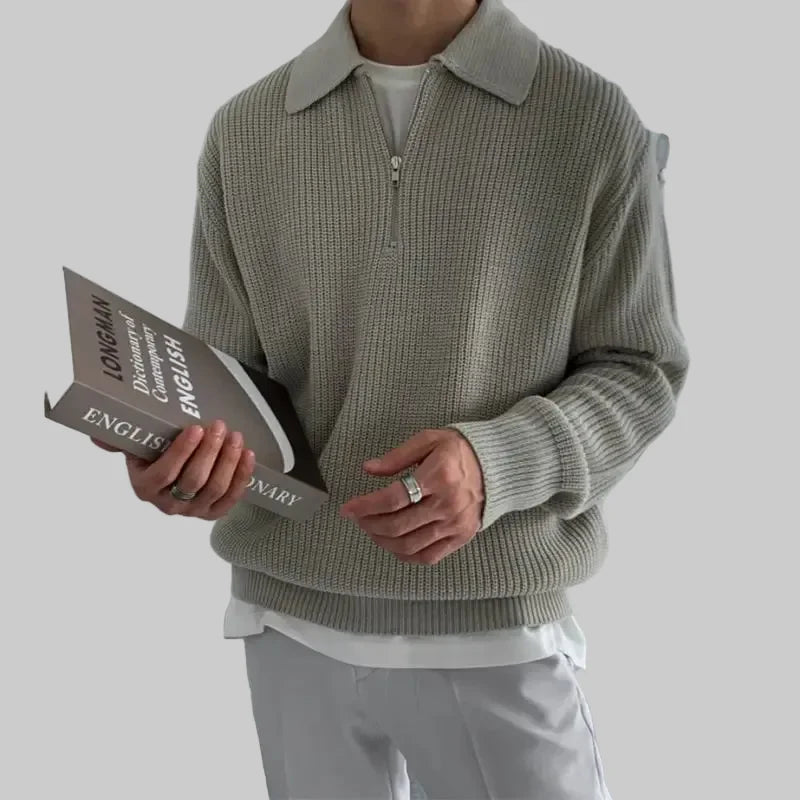 Men's Ribbed Half-Zip Sweater with Collar