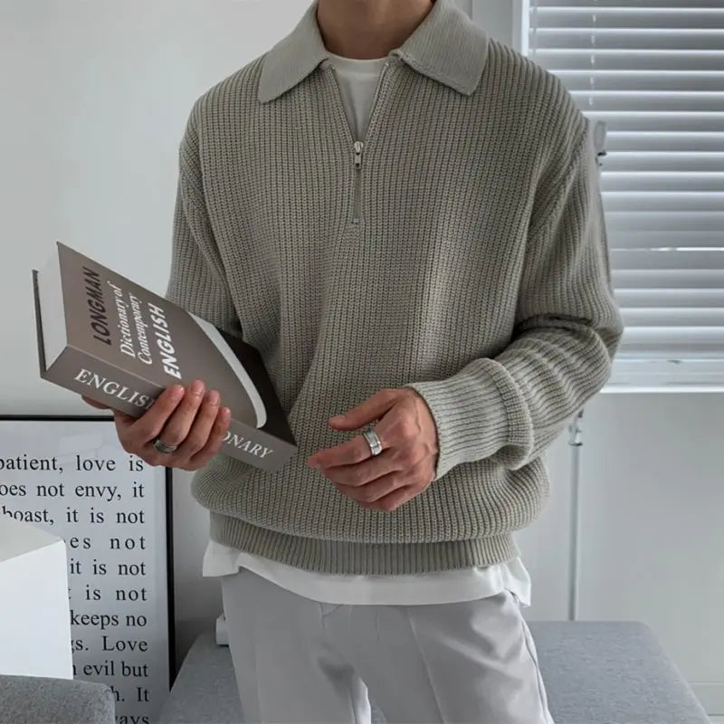 Men's Ribbed Half-Zip Sweater with Collar