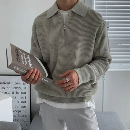 Men's Ribbed Half-Zip Sweater with Collar