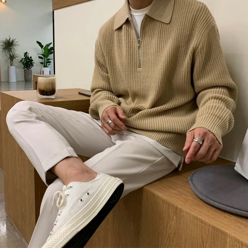 Men's Ribbed Half-Zip Sweater with Collar