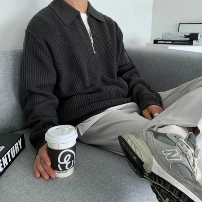 Men's Ribbed Half-Zip Sweater with Collar