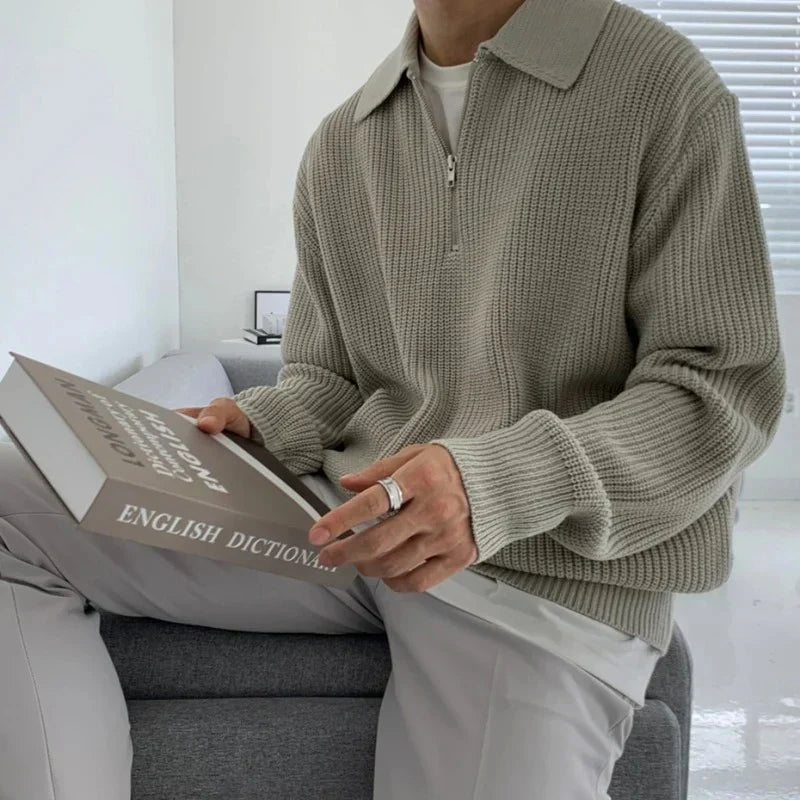 Men's Ribbed Half-Zip Sweater with Collar