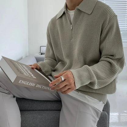Men's Ribbed Half-Zip Sweater with Collar