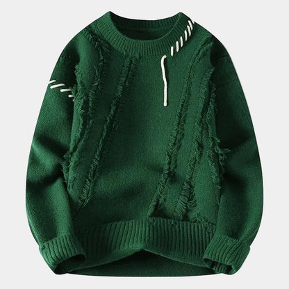 Men's Crewneck Sweater with Frayed Seams