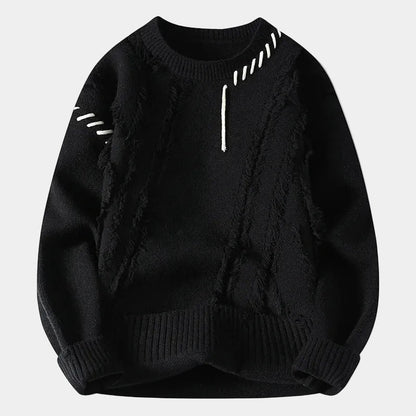 Men's Crewneck Sweater with Frayed Seams