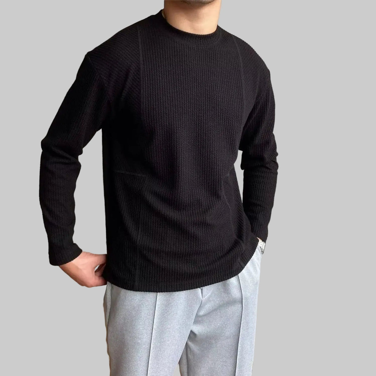 Men's Textured Long Sleeve Crewneck Sweater
