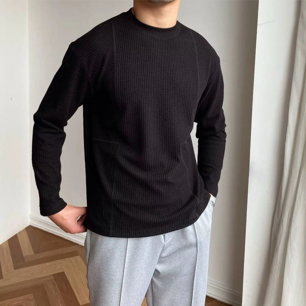 Men's Textured Long Sleeve Crewneck Sweater
